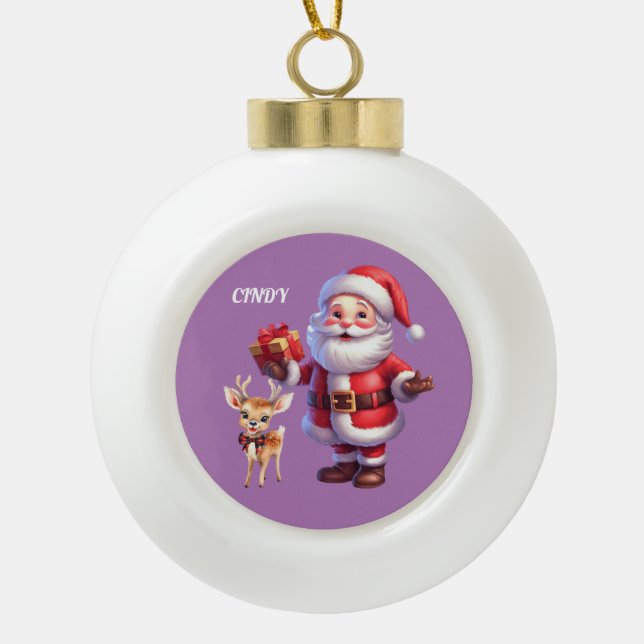 SANTA & REINDEER SNOWFLAKE ORNAMENT (Front)