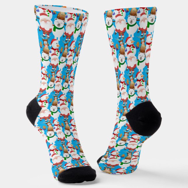 Santa, Reindeer, Snowman Christmas Socks (Angled)