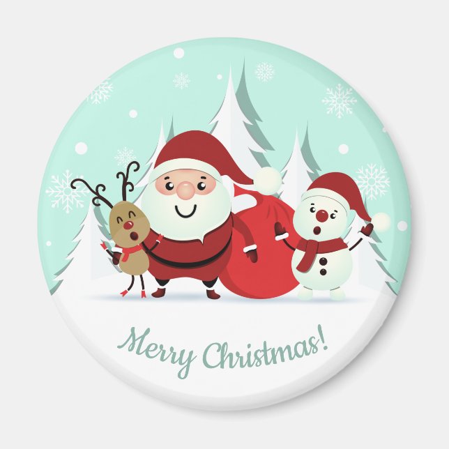 Santa, Reindeer & Snowman custom text magnet (Front)