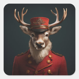 Santa Reindeer Square Sticker
