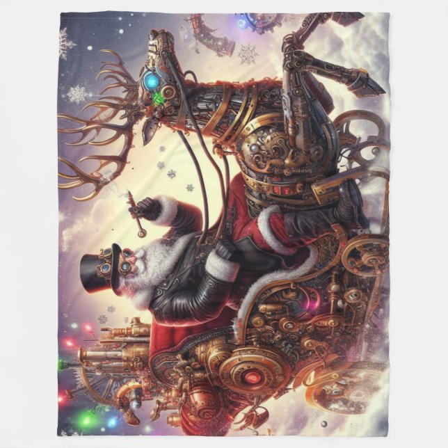 Santa/Reindeer steampunk Christmas/winter Fleece Blanket (Front)