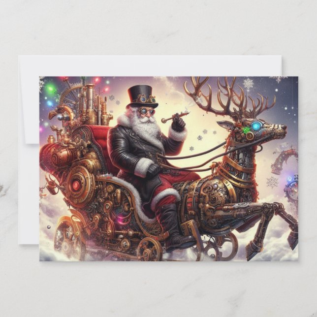 Santa/Reindeer steampunk Christmas/winter Holiday Card (Front)