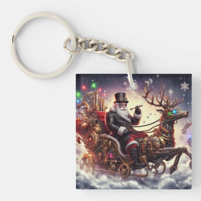 Santa/Reindeer steampunk Christmas/winter Key Ring (Front)