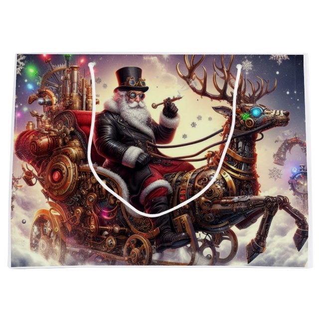 Santa/Reindeer steampunk Christmas/winter Large Gift Bag (Front)