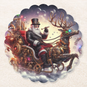 Santa/Reindeer steampunk Christmas/winter Paper Coaster