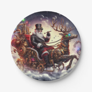Santa/Reindeer steampunk Christmas/winter Paper Plate