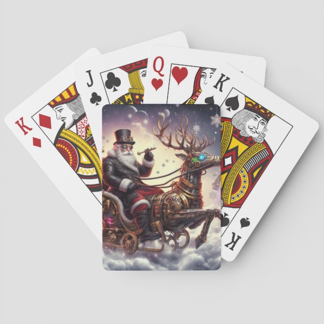 Santa/Reindeer steampunk Christmas/winter Playing Cards (Back)