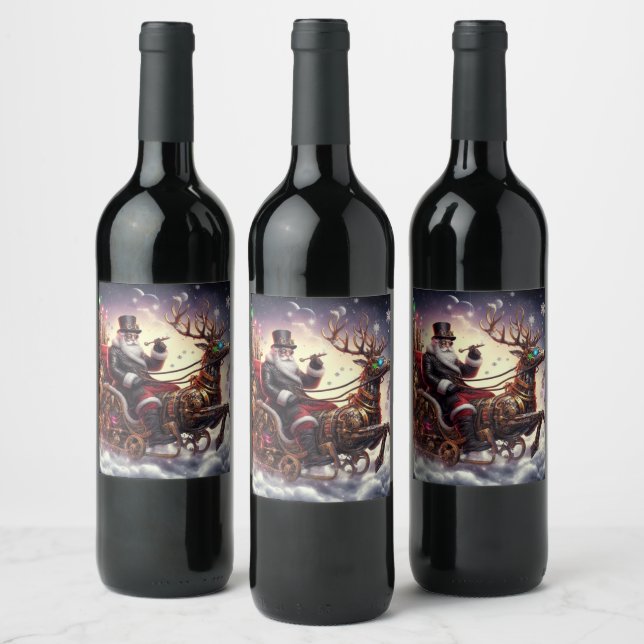Santa/Reindeer steampunk Christmas/winter Wine Label (Bottles)