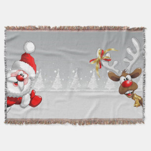 Santa & reindeer tapestry throw. throw blanket