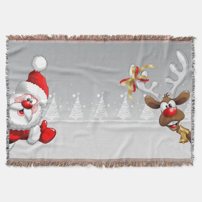 Santa & reindeer tapestry throw. throw blanket (Front)