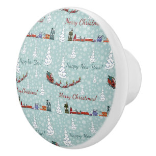 santa reindeer team ceramic knob