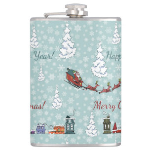 santa reindeer team hip flask
