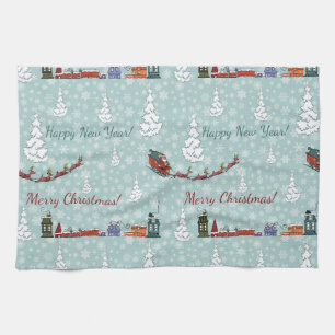 santa reindeer team tea towel