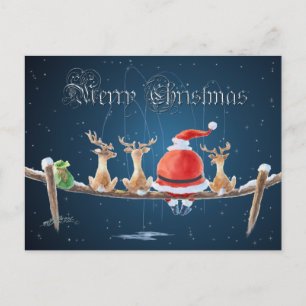 SANTA & REINDEER & TEXT by SHARON SHARPE Holiday Postcard