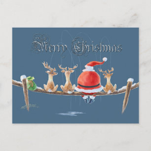 SANTA & REINDEER & TEXT by SHARON SHARPE Holiday Postcard