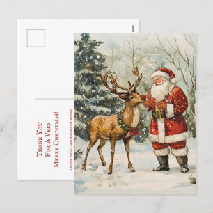 Santa Reindeer Thank You Christmas Postcard