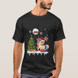 Santa Reindeer Unicorn Christmas Tree Lights Lover T-Shirt