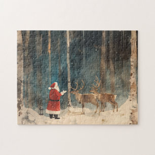 Santa Reindeer Vintage Christmas Jigsaw Puzzle
