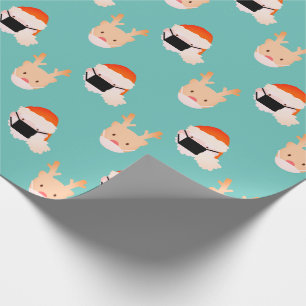 Santa Reindeer with Mask Turquoise Blue Wrapping Paper