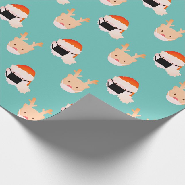 Santa Reindeer with Mask Turquoise Blue Wrapping Paper (Corner)