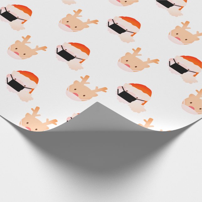Santa Reindeer with Mask White Wrapping Paper (Corner)