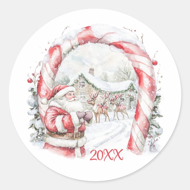 Santa Reindeers Candy Cane Christmas Sticker (Front)