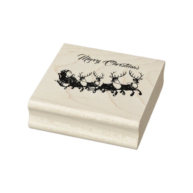 Santa Reindeers Merry Christmas Rubber Stamp (Stamp)