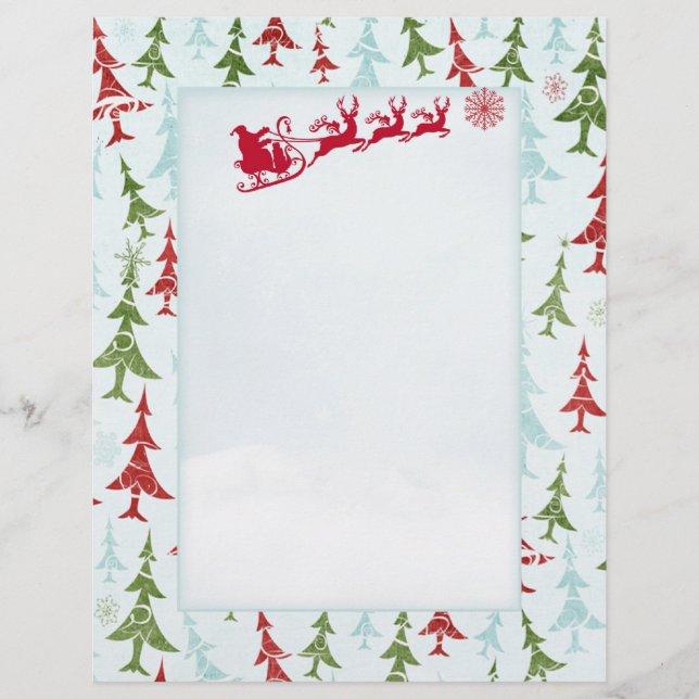 Santa reindeers xmas tree Letter Santa Letterhead (Front)