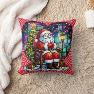 Santa relaxing by the Christmas tree at night Cushion
