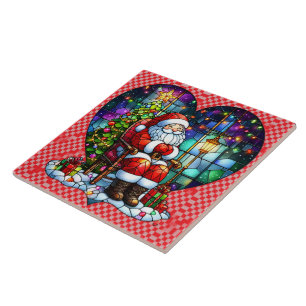 Santa relaxing by the Christmas tree at night Tile