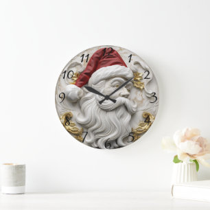 Santa relief art celebrating Christmas Large Clock