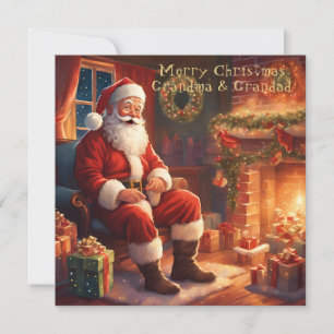 Santa Resting By The Fireplace Grandma & Grandad Holiday Card
