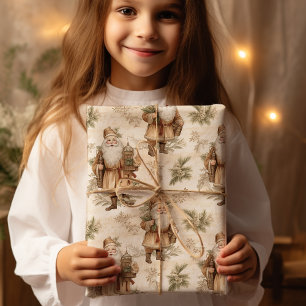 Santa Retro Gold Wrapping Paper