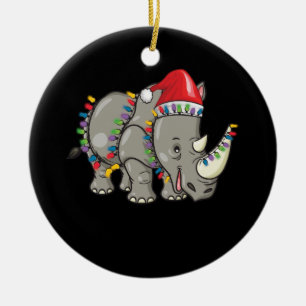 Santa Rhino Christmas Lights Rhino Lover Christmas Ceramic Tree Decoration