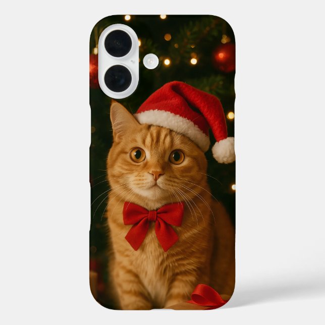 Santa Ribbon Cat iPhone 16 Case (Back)