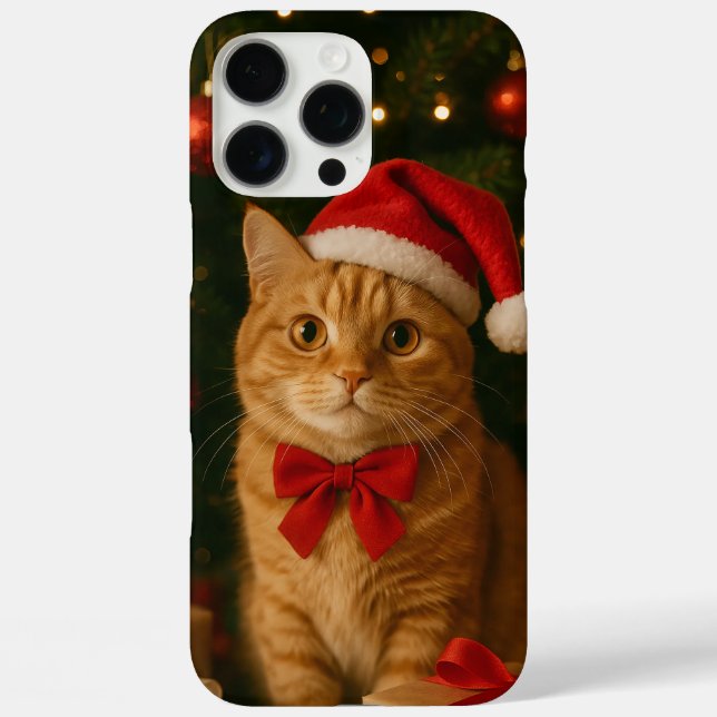 Santa Ribbon Cat iPhone 16 Pro Max Case (Back)
