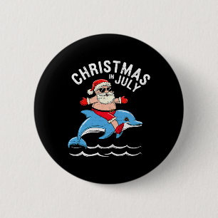 Santa Ridding Shark Christmas In July Xmas Summer 6 Cm Round Badge