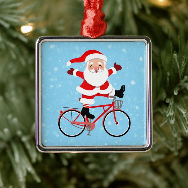 Santa rides a Bicycle Metal Tree Decoration (Tree)