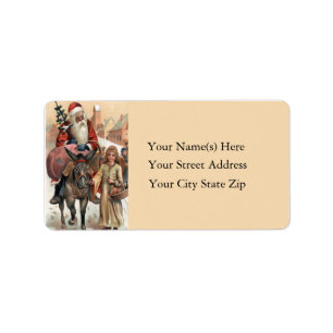 Santa Rides a Donkey Vintage Address Label