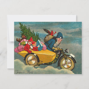 Santa Rides a Motorcycle - Christmas Holiday Card