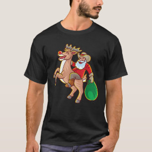 Santa Rides Reindeer Christmas Cowboy Santa Claus  T-Shirt