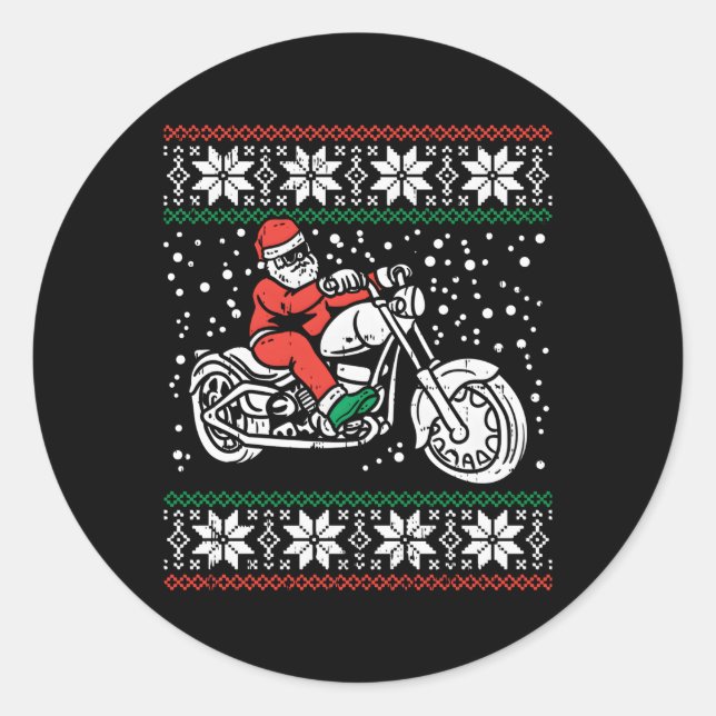 Santa Ridin Motocycle Ugly Biker Classic Round Sticker (Front)