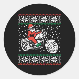 Santa Ridin Motocycle Ugly Biker Classic Round Sticker