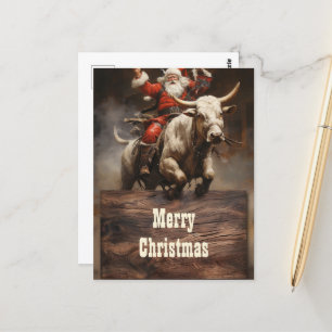 Santa Riding a Bull Postcard