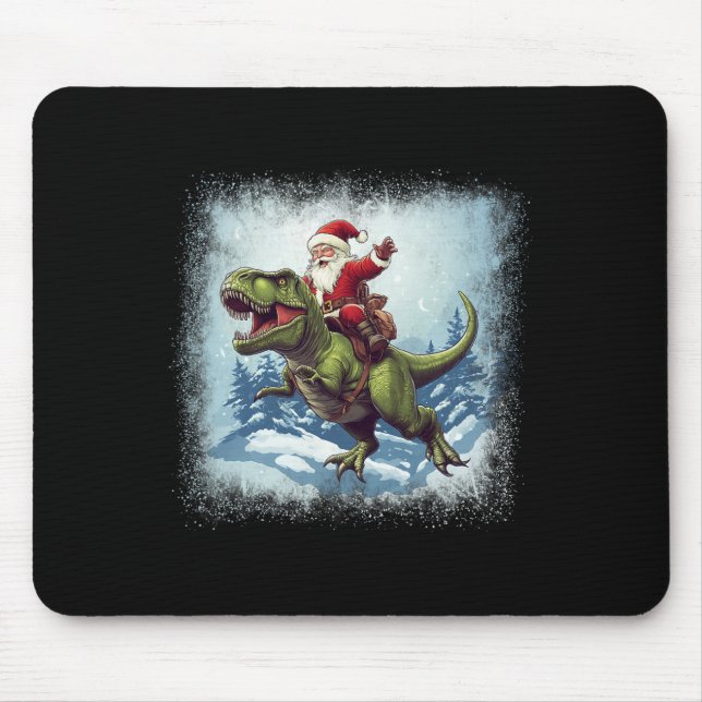 Santa Riding A Dinosaur T-rex Funny Christmas  Mouse Mat (Front)