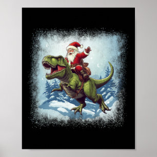 Santa Riding A Dinosaur T-rex Funny Christmas Poster
