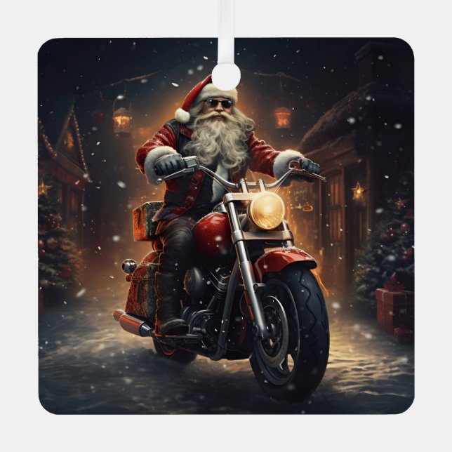 Santa riding a Harley Christmas ornament (Front)