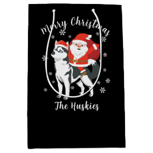 Santa Riding a Husky Dog Merry Christmas Medium Gift Bag