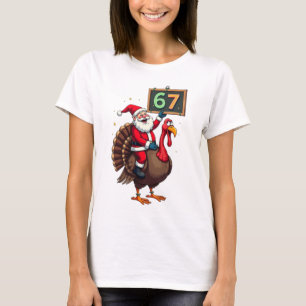 🎅🦃 Santa Riding a Turkey with Number 67 Funny T-Shirt