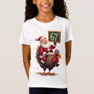 🎅🦃 Santa Riding a Turkey with Number 67 Funny T-Shirt
